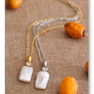 Gold or Silver Natural Pearl & CZ Pendant Necklace, 16–18 Inch Adjustable